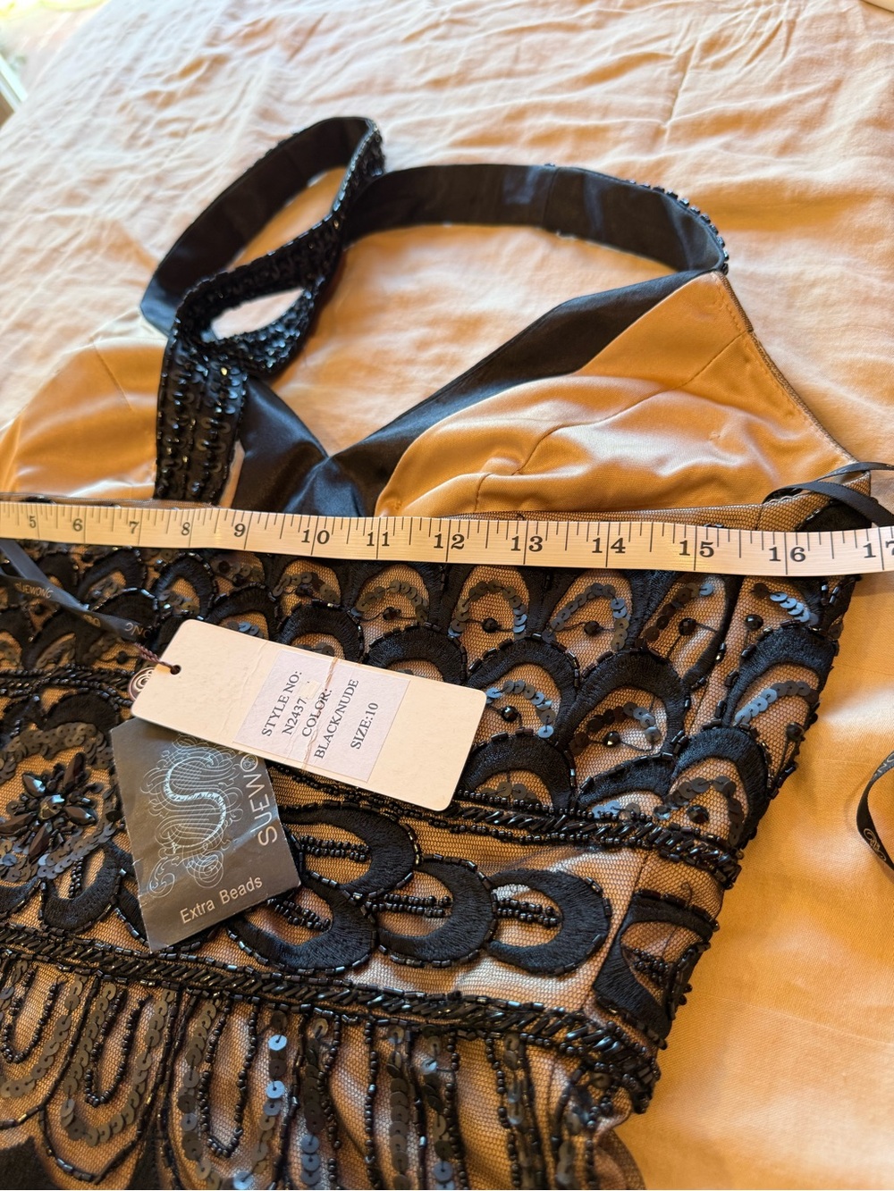 Sue Wong Black Nude Embellished Y-Back Dress 10 - Picture 9 of 9